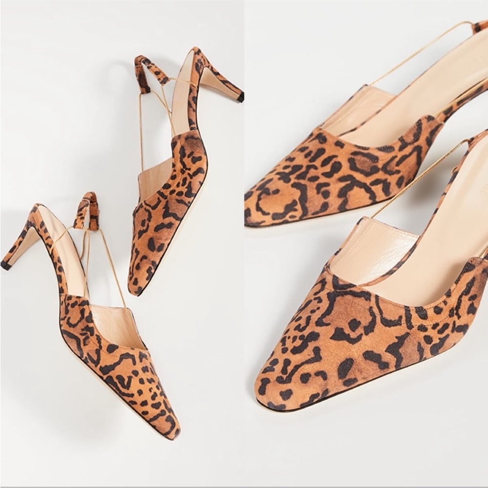 BY FAR 37 Gabriella Leopard-Print Suede Pumps Slingback Heels